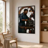 Auto Mechanic Rebuilding Engine in Workshop Colorful Metal Wall Art