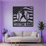Personalized Female Softball Batter American Flag Metal Wall Art