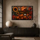 Autumn Pumpkins with Sunflowers by Red Barn Colorful Metal Wall Art