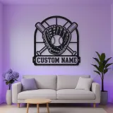 Personalized Baseball Glove Ball and Crossed Bats Metal Wall Art