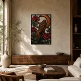 Betende Hände mit roten Rosen und Halbmond - Bunte Metall-Wandkunst