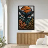 Humpback Whale Tail with Coral and Copper Sunset Colorful Metal Wall Art