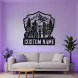 Personalized Family of Three Motorcycle Mountain Cabin Metal Wall Art