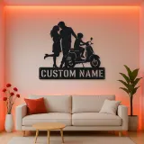 Personalized Scooter Family with Young Rider Metal Wall Art