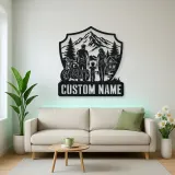 Personalized Family of Three Motorcycle Mountain Cabin Metal Wall Art