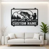 Personalized Fisherman and Bass Metal Wall Art