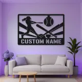 Personalized Softball Player Metal Wall Art with Crossed Bats