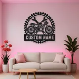 Personalized Cafe Racer Motorcycle Metal Wall Art with Crossed Wrenches