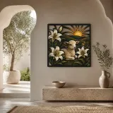 Spring Lamb with White Lilies at Sunrise Colorful Metal Wall Art