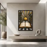 Open Bible with Olive Branches and Radiant Sun Colorful Metal Wall Art