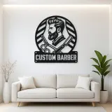 Personalized Barber Metal Wall Art with Scissors and Razor