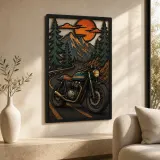 Classic Motorcycle on Winding Mountain Road Colorful Metal Wall Art