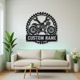 Personalized Cafe Racer Motorcycle Metal Wall Art with Crossed Wrenches