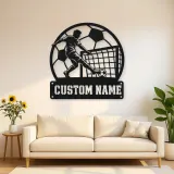 Personalized Soccer Player Metal Wall Art with Goal Scene