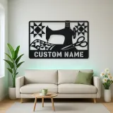 Personalized Sewing Machine Metal Wall Art with Quilt Details
