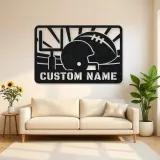 Personalized Football Helmet Metal Wall Art with Goalposts