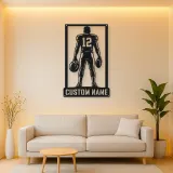 Personalized Number 12 Football Player Back View Metal Wall Art