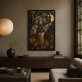 Whitetail Buck beside Rustic Hunting Cabin Colorful Metal Wall Art