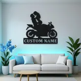 Personalized Lifted Couple Sport Motorcycle Metal Wall Art