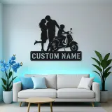 Personalized Scooter Family with Young Rider Metal Wall Art