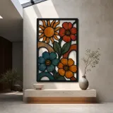 Mid Century Retro Flowers with Radiant Sun Colorful Metal Wall Art