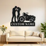 Personalized Vintage Motorcycle Couple Metal Wall Art with Heart