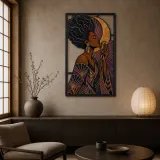 Afro Jazz Singer with Vintage Microphone and Copper Moon Colorful Metal Wall Art