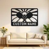 Personalized Pickleball Paddle Metal Wall Art with Sunrise