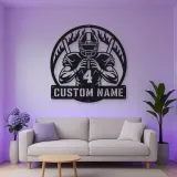 Personalized Number 4 Football Player Flame Metal Wall Art
