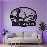 Personalized Golfer Metal Wall Art with Fairway Scene