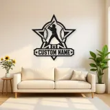 Personalized Baseball Batter Star Badge Metal Wall Art