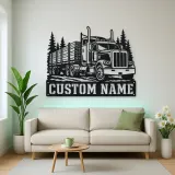 Personalized Stake Bed Semi Truck Forest Metal Wall Art
