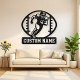 Personalized Football Player Metal Wall Art with Ball Frame