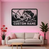 Personalized Bass Fishing Metal Wall Art with Fisherman