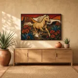 White Horse Running through Southwest Desert Colorful Metal Wall Art