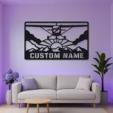 Personalized Propeller Airplane Metal Wall Art with Mountains