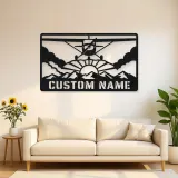 Personalized Propeller Airplane Metal Wall Art with Mountains