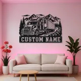 Personalized Refrigerated Semi Truck Mountain Metal Wall Art