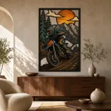 Motocross-Fahrer auf einem Waldweg - Buntes Metallschild