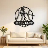Cartel de metal personalizado bateador de béisbol con pelota cosida