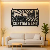 Personalized Vintage Tractor Metal Wall Art with Farm Scene