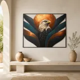 Bald Eagle Portrait with Abstract Copper Sun Colorful Metal Wall Art