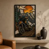Motocross Rider Climbing a Forest Trail Colorful Metal Wall Art