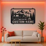 Personalized Camper Trailer Metal Wall Art with Mountain Camp