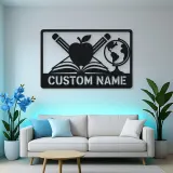 Personalized Teacher Metal Wall Art with Book and Apple