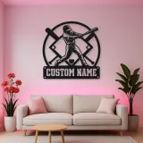 Personalized Baseball Batter Metal Wall Art with Crossed Bats