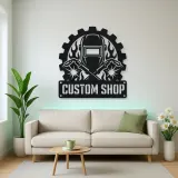 Personalized Welder Helmet Metal Wall Art with Crossed Torches