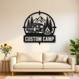 Personalized Travel Trailer Metal Wall Art with Campfire Scene