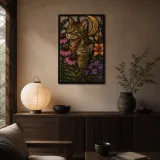 Tabby Mother Cat and Kitten in Flower Garden Colorful Metal Wall Art