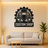 Personalized Welder Helmet Metal Wall Art with Crossed Torches